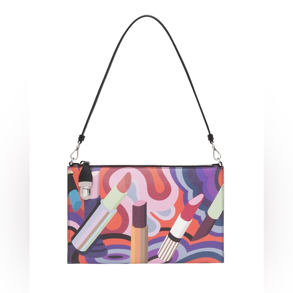 Prada Saffiano Lipstick-Print Clutch Bag